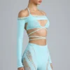 Pixie Embellished Cropped Shrug in Ice Blue Pixie Embellished Cropped Shrug in Ice Blue