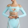 Pixie Embellished Cropped Shrug in Ice Blue Pixie Embellished Cropped Shrug in Ice Blue
