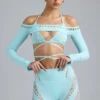 Pixie Embellished Cropped Shrug in Ice Blue Pixie Embellished Cropped Shrug in Ice Blue