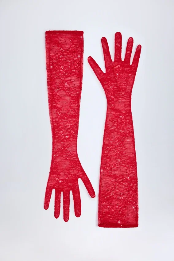Poe Lace Gloves in Fire Red Poe Lace Gloves in Fire Red