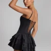 Priaska Ruffled Lace-Up Corset Playsuit in Black Priaska Ruffled Lace-Up Corset Playsuit in Black