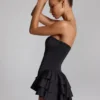 Priaska Ruffled Lace-Up Corset Playsuit in Black Priaska Ruffled Lace-Up Corset Playsuit in Black