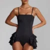 Priaska Ruffled Lace-Up Corset Playsuit in Black Priaska Ruffled Lace-Up Corset Playsuit in Black