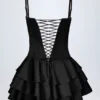 Priaska Ruffled Lace-Up Corset Playsuit in Black Priaska Ruffled Lace-Up Corset Playsuit in Black