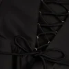 Priaska Ruffled Lace-Up Corset Playsuit in Black Priaska Ruffled Lace-Up Corset Playsuit in Black