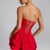 Priaska Ruffled Lace-Up Corset Playsuit in Fire Red Priaska Ruffled Lace-Up Corset Playsuit in Fire Red