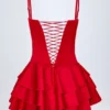 Priaska Ruffled Lace-Up Corset Playsuit in Fire Red Priaska Ruffled Lace-Up Corset Playsuit in Fire Red