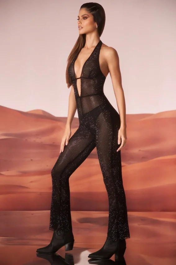 Ramona Embellished Plunge Neck Jumpsuit in Black Ramona Embellished Plunge Neck Jumpsuit in Black