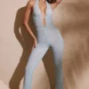 Ramona Petite Embellished Plunge Neck Jumpsuit in Aqua Ramona Petite Embellished Plunge Neck Jumpsuit in Aqua