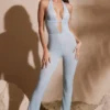 Ramona Petite Embellished Plunge Neck Jumpsuit in Aqua Ramona Petite Embellished Plunge Neck Jumpsuit in Aqua