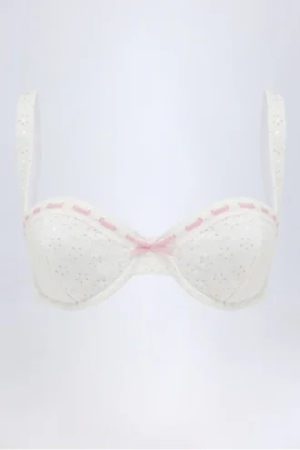 Ravello Broderie Anglaise Underwired Balconette Bikini Top in White Ravello Broderie Anglaise Underwired Balconette Bikini Top in White