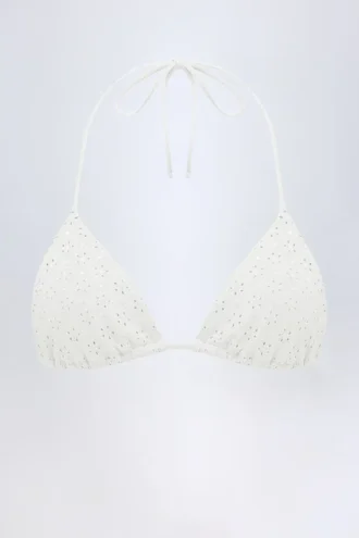 Recife Broderie Anglaise Triangle Bikini Top in White Recife Broderie Anglaise Triangle Bikini Top in White