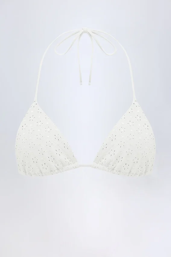 Recife Broderie Anglaise Triangle Bikini Top in White Recife Broderie Anglaise Triangle Bikini Top in White