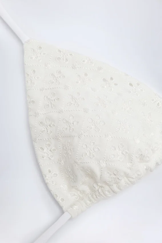 Recife Broderie Anglaise Triangle Bikini Top in White Recife Broderie Anglaise Triangle Bikini Top in White