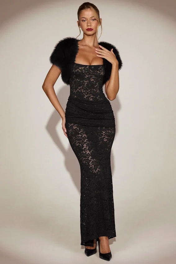 Revia Faux-Fur Short Sleeve Bolero in Black Revia Faux-Fur Short Sleeve Bolero in Black