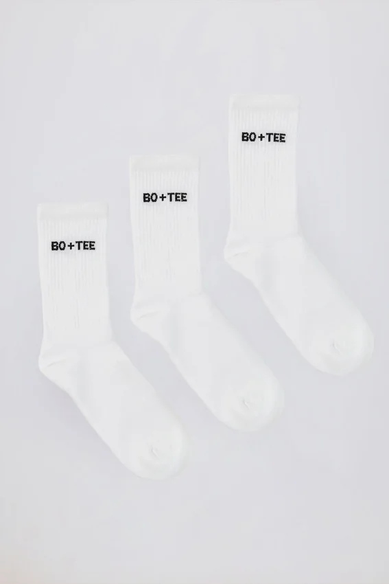 Ribbed Crew Sock Bundle in White Ribbed Crew Sock Bundle in White