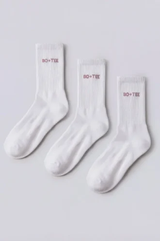 Ribbed Half-Crew 3-Pack Socks in White Pink Ribbed Half-Crew 3-Pack Socks in White Pink