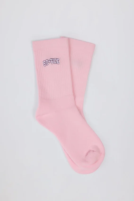 Ribbed Half-Crew Socks in Powder Pink Ribbed Half-Crew Socks in Powder Pink