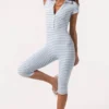 Ribbed Jersey Capri Jumpsuit in Blue Stripe Ribbed Jersey Capri Jumpsuit in Blue Stripe