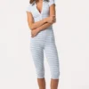 Ribbed Jersey Capri Jumpsuit in Blue Stripe Ribbed Jersey Capri Jumpsuit in Blue Stripe
