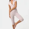Ribbed Jersey Capri Jumpsuit in Pink Stripe Ribbed Jersey Capri Jumpsuit in Pink Stripe