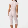 Ribbed Jersey Capri Jumpsuit in Pink Stripe Ribbed Jersey Capri Jumpsuit in Pink Stripe