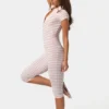 Ribbed Jersey Capri Jumpsuit in Pink Stripe Ribbed Jersey Capri Jumpsuit in Pink Stripe