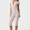 Ribbed Jersey Capri Jumpsuit in Pink Stripe Ribbed Jersey Capri Jumpsuit in Pink Stripe