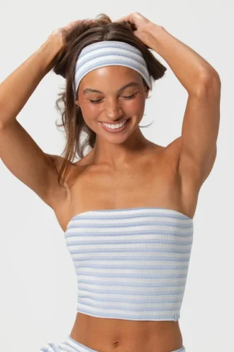 Ribbed Jersey Headband in Blue Stripe Ribbed Jersey Headband in Blue Stripe