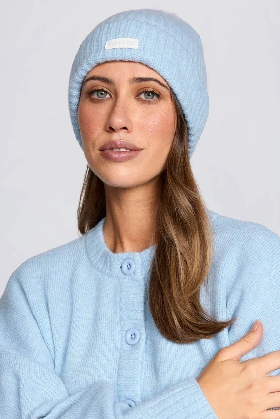 Ribbed Knit Beanie Hat in Powder Blue Ribbed Knit Beanie Hat in Powder Blue