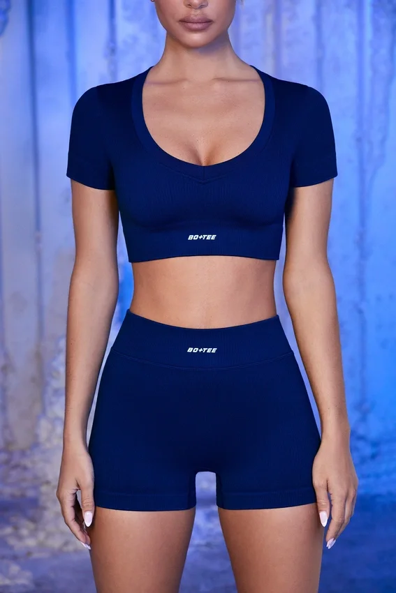 Ribbed Mini Shorts in Navy Ribbed Mini Shorts in Navy