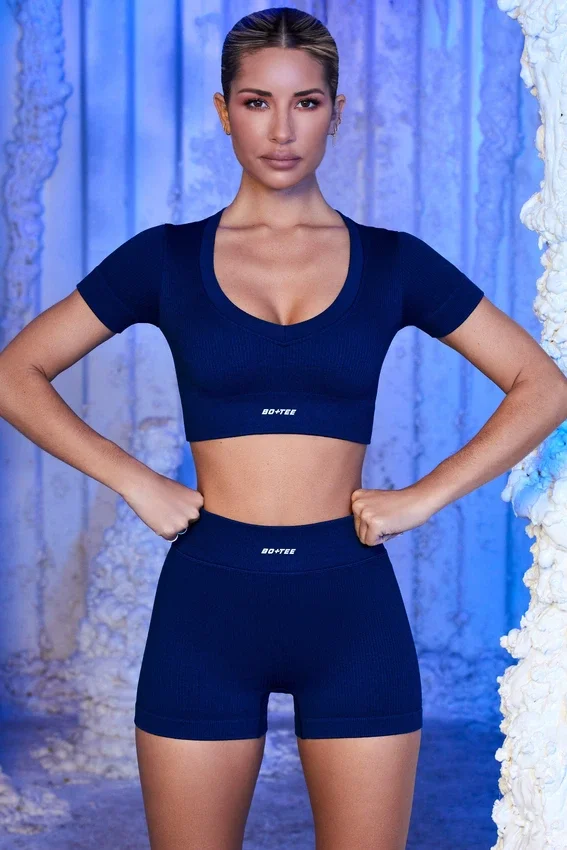 Ribbed Mini Shorts in Navy Ribbed Mini Shorts in Navy