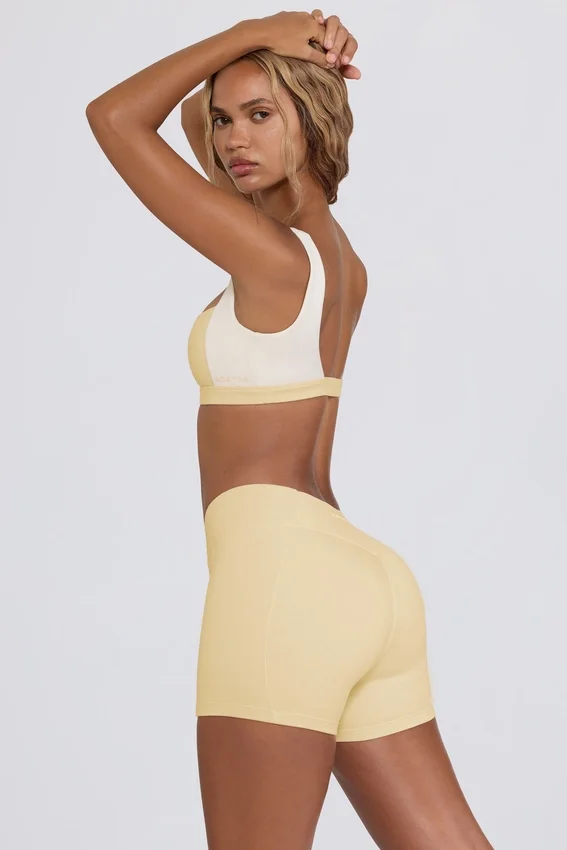 Ruched Mini Shorts in Lemon Marl Ruched Mini Shorts in Lemon Marl