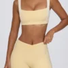 Ruched Mini Shorts in Lemon Marl Ruched Mini Shorts in Lemon Marl