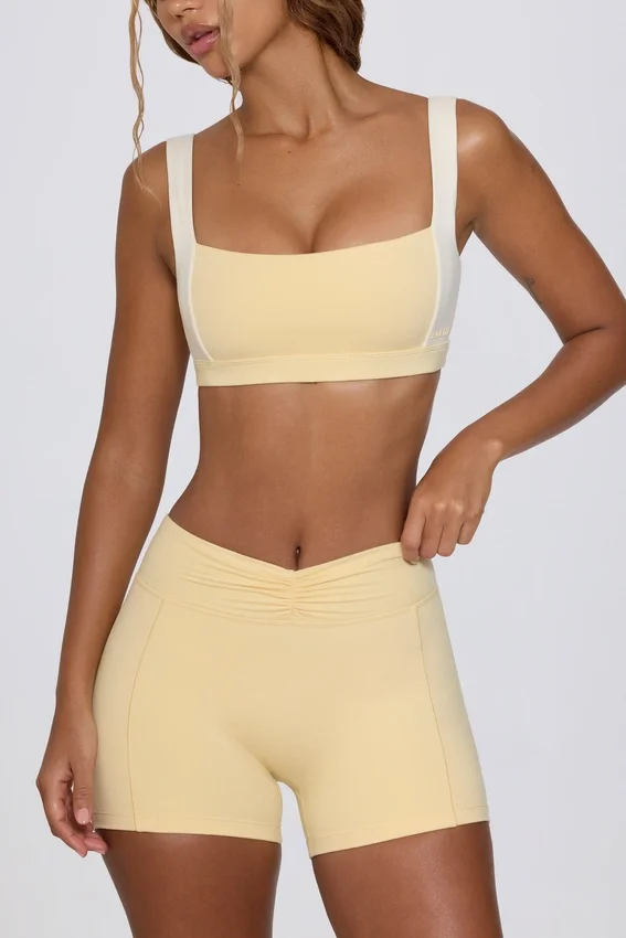 Ruched Mini Shorts in Lemon Marl Ruched Mini Shorts in Lemon Marl