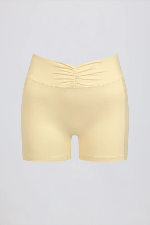 Ruched Mini Shorts in Lemon Marl Ruched Mini Shorts in Lemon Marl