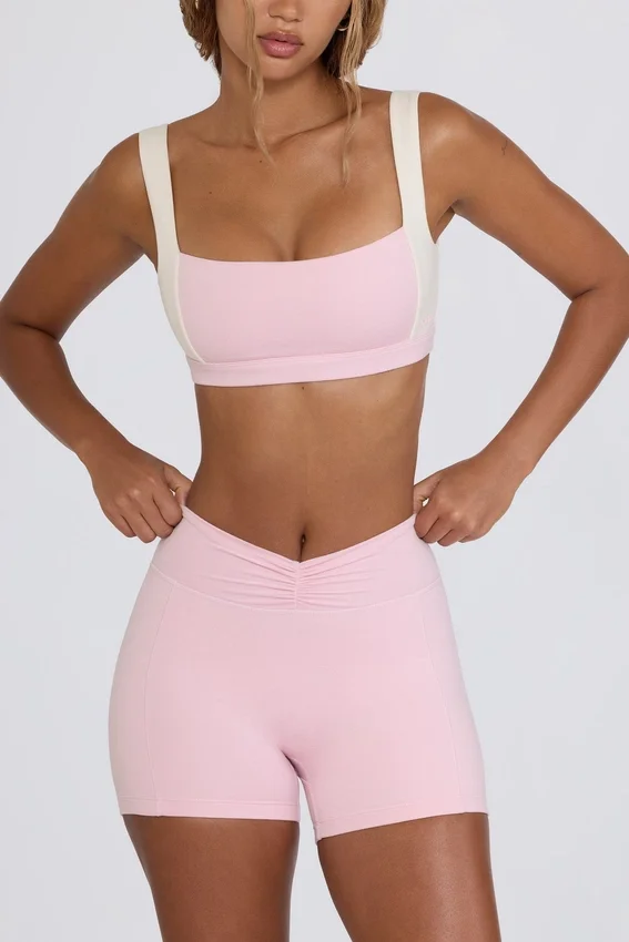Ruched Mini Shorts in Pale Pink Marl Ruched Mini Shorts in Pale Pink Marl