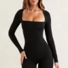 Rue Long Sleeve Square Neck Unitard in Black Rue Long Sleeve Square Neck Unitard in Black