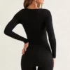 Rue Long Sleeve Square Neck Unitard in Black Rue Long Sleeve Square Neck Unitard in Black