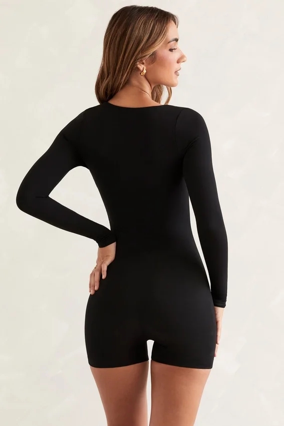 Rue Long Sleeve Square Neck Unitard in Black Rue Long Sleeve Square Neck Unitard in Black