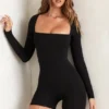 Rue Long Sleeve Square Neck Unitard in Black Rue Long Sleeve Square Neck Unitard in Black