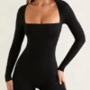 Rue Long Sleeve Square Neck Unitard in Black Rue Long Sleeve Square Neck Unitard in Black