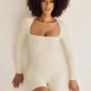 Rue Long Sleeve Square Neck Unitard in Ivory Rue Long Sleeve Square Neck Unitard in Ivory