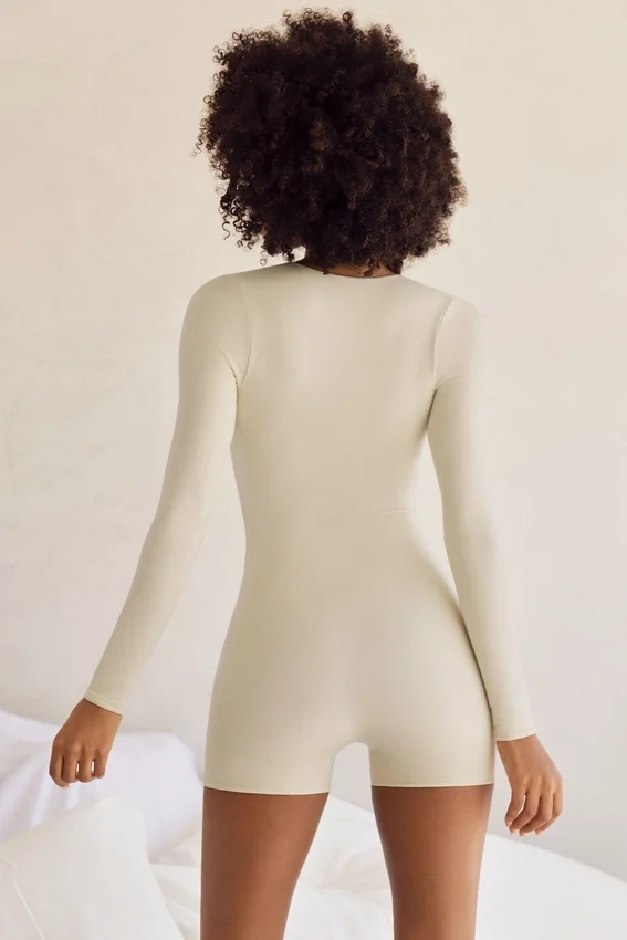 Rue Long Sleeve Square Neck Unitard in Ivory Rue Long Sleeve Square Neck Unitard in Ivory