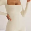 Rue Long Sleeve Square Neck Unitard in Ivory Rue Long Sleeve Square Neck Unitard in Ivory