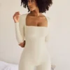 Rue Long Sleeve Square Neck Unitard in Ivory Rue Long Sleeve Square Neck Unitard in Ivory
