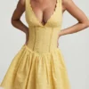 Sabina Broderie Anglaise Bow-Detail A-Line Mini Dress in Pastel Yellow Sabina Broderie Anglaise Bow-Detail A-Line Mini Dress in Pastel Yellow