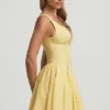 Sabina Broderie Anglaise Bow-Detail A-Line Mini Dress in Pastel Yellow Sabina Broderie Anglaise Bow-Detail A-Line Mini Dress in Pastel Yellow