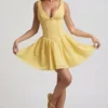 Sabina Broderie Anglaise Bow-Detail A-Line Mini Dress in Pastel Yellow Sabina Broderie Anglaise Bow-Detail A-Line Mini Dress in Pastel Yellow