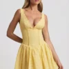 Sabina Broderie Anglaise Bow-Detail A-Line Mini Dress in Pastel Yellow Sabina Broderie Anglaise Bow-Detail A-Line Mini Dress in Pastel Yellow